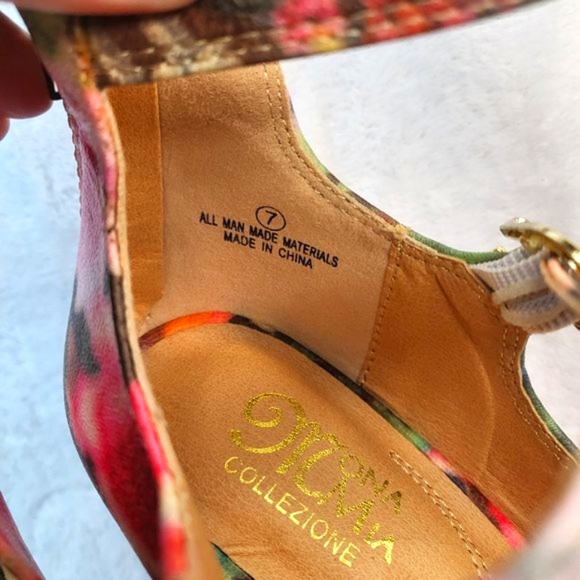 Mona Mia Emelian Multi Black Floral Open Front Strap Wedge Sizes - Picture 6 of 8